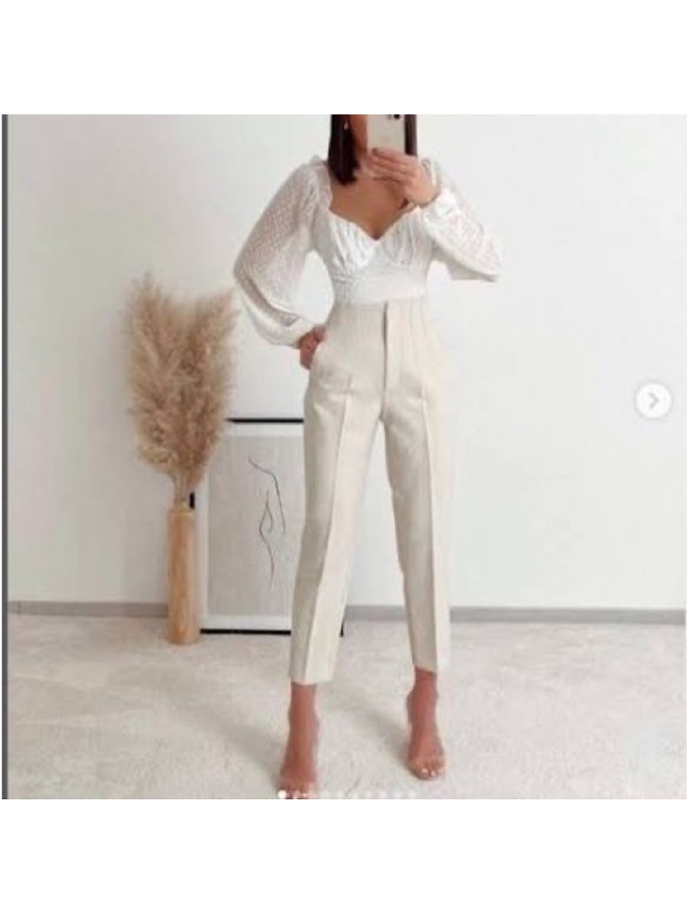 Zara High-Waist Cream Tailored Pants trousers xs